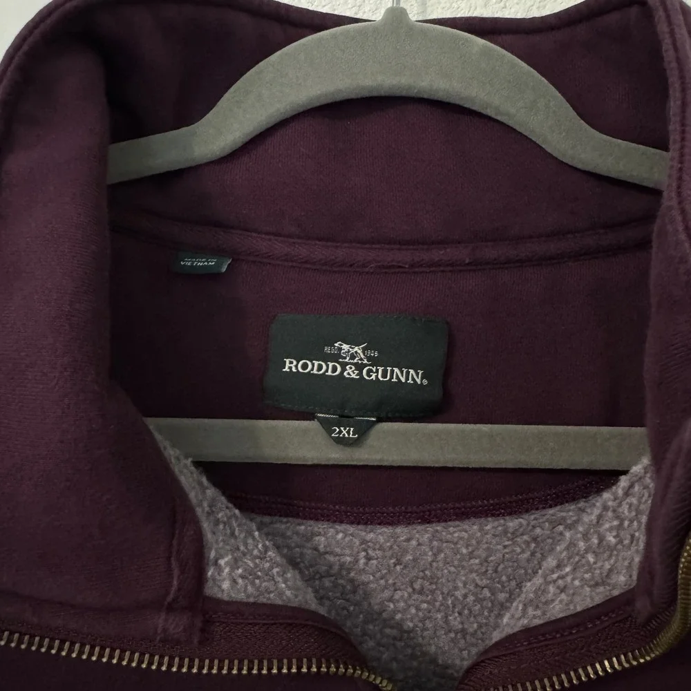 Rodd &‎ Gunn Mens 2XL Maroon Burgundy Cotton Blend Fleece Quarter Zip Pullover